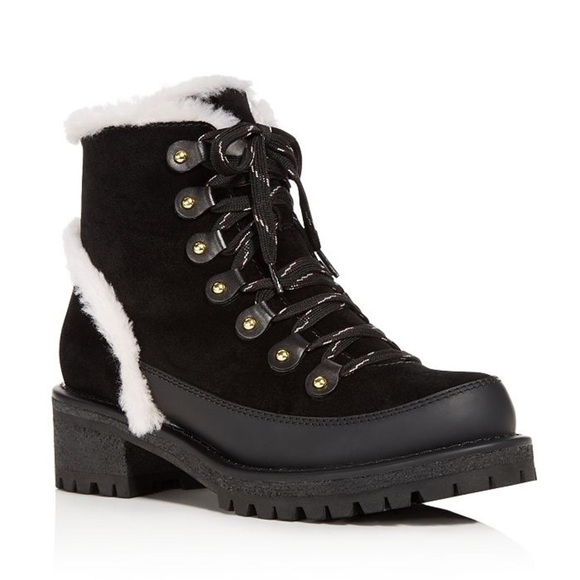 Tory Burch Cooper Suede and Sheep Fur Black Boot Sz8 - Picture 2 of 15